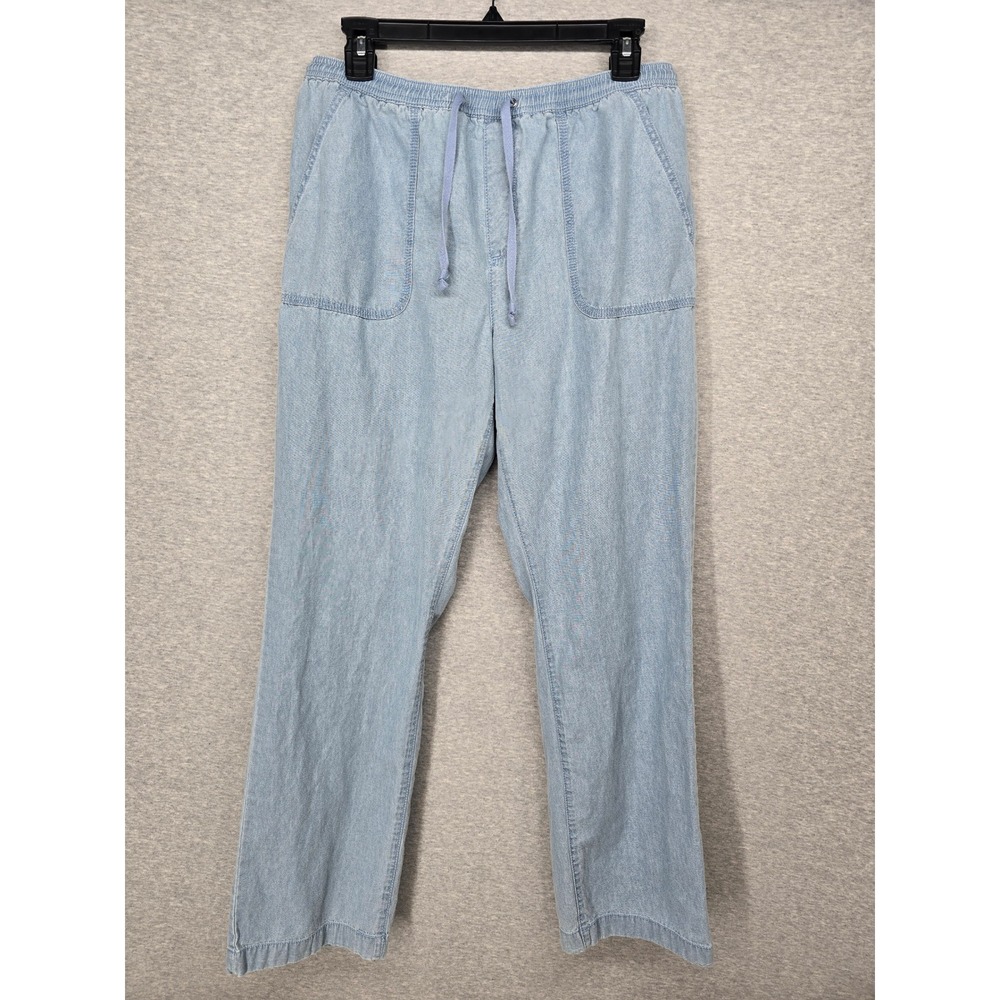 LL Bean Classic Fit Light Wash Chambray Drawstring Pants Womens 10 Regular